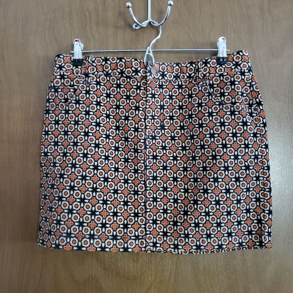 BDG Orange Black Tan Geometric Corduroy Mini Skirt